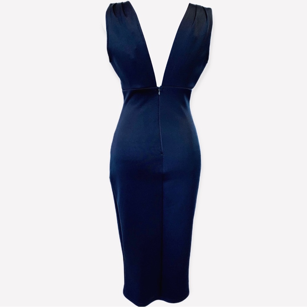 AX Paris | NW Plunge Hourglass Bodycon Midi Dress Navy Size 4 - Picture 2 of 16
